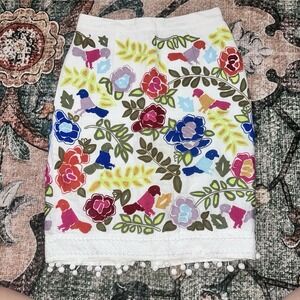 Anthropologie Maeve Ayaka Floral Lace Embroidered Pencil Mini‎ Skirt Size 2